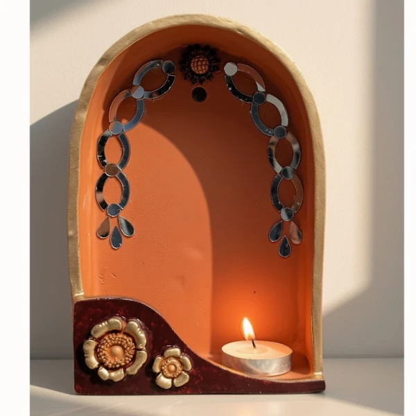 Mitti BloomTealight Holder With Mirror Work