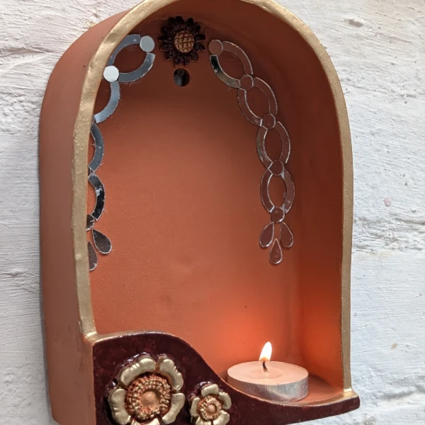 Mitti BloomTealight Holder With Mirror Work